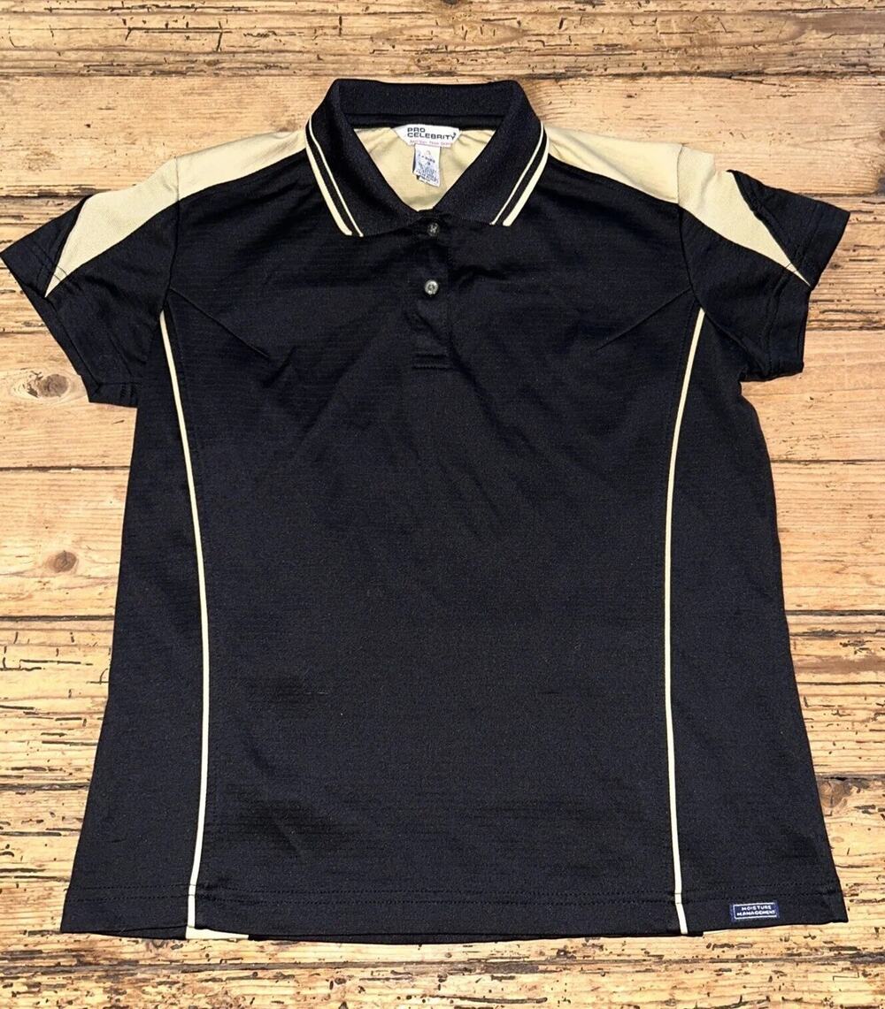 Pro Celebrity Women’s Size S Black/Gold Short Sleeve Polo Shirt NWOT